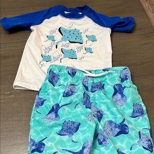 Children’s Place Sport Blue and White Rashguard Swim Set. 4T